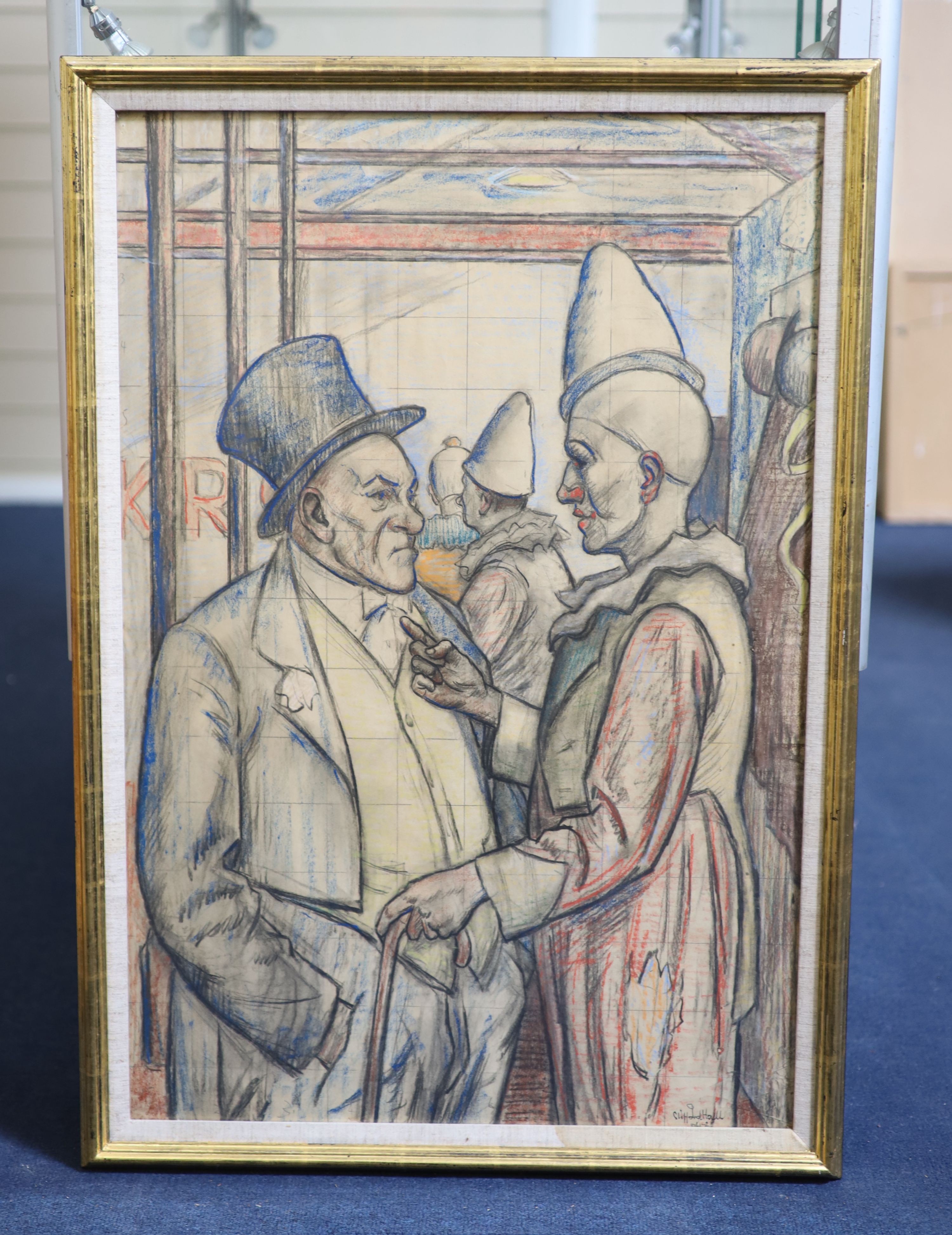 Clifford Hall (1904-1973), Ringmaster and Clown, Pastel on paper, 75 x 50cm.